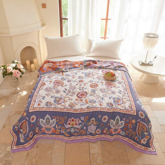 Ownkoti Bohemian Border Floral Cotton Quilt Blanket - King - Purple - image 0