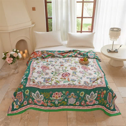 Ownkoti Bohemian Border Floral Cotton Quilt Blanket - King - Green - image 3