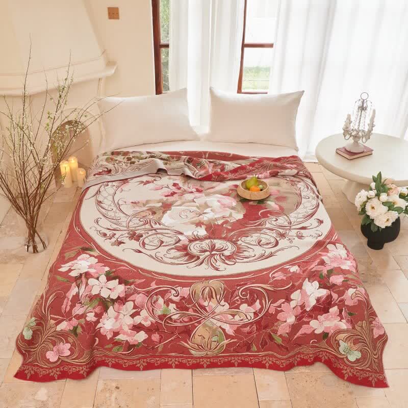 Ownkoti Medallion Floral Cotton Gauze Quilt Blanket - Queen - Red - image 0