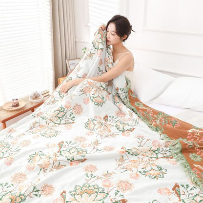 Ownkoti Tassel Reversible Floral Cotton Quilt Blanket - image 9