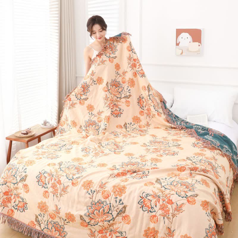 Ownkoti Tassel Reversible Floral Cotton Quilt Blanket - image 2