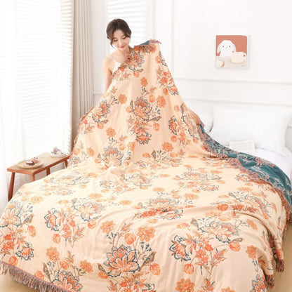 Ownkoti Tassel Reversible Floral Cotton Quilt Blanket - image 2