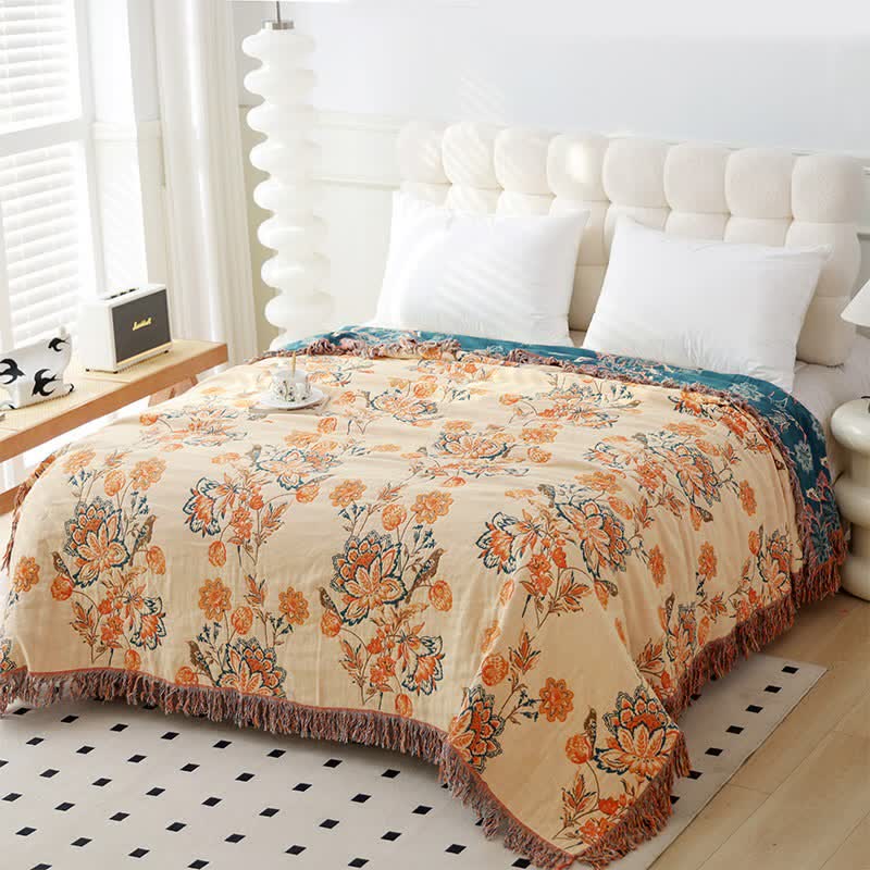 Ownkoti Tassel Reversible Floral Cotton Quilt Blanket - image 1