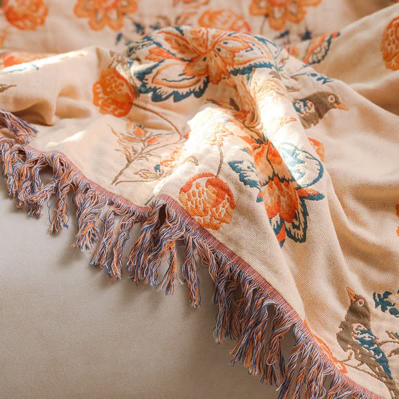 Ownkoti Tassel Reversible Floral Cotton Quilt Blanket - image 6