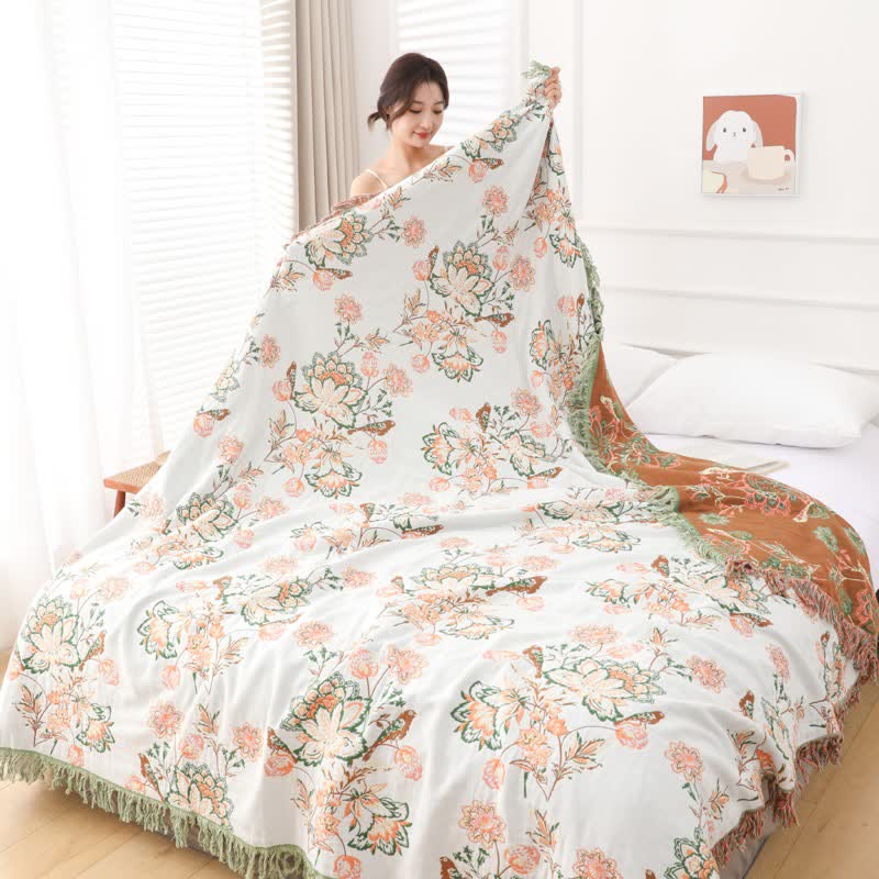 Ownkoti Tassel Reversible Floral Cotton Quilt Blanket - image 8