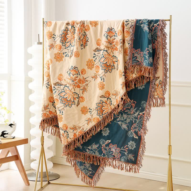 Ownkoti Tassel Reversible Floral Cotton Quilt Blanket - image 3