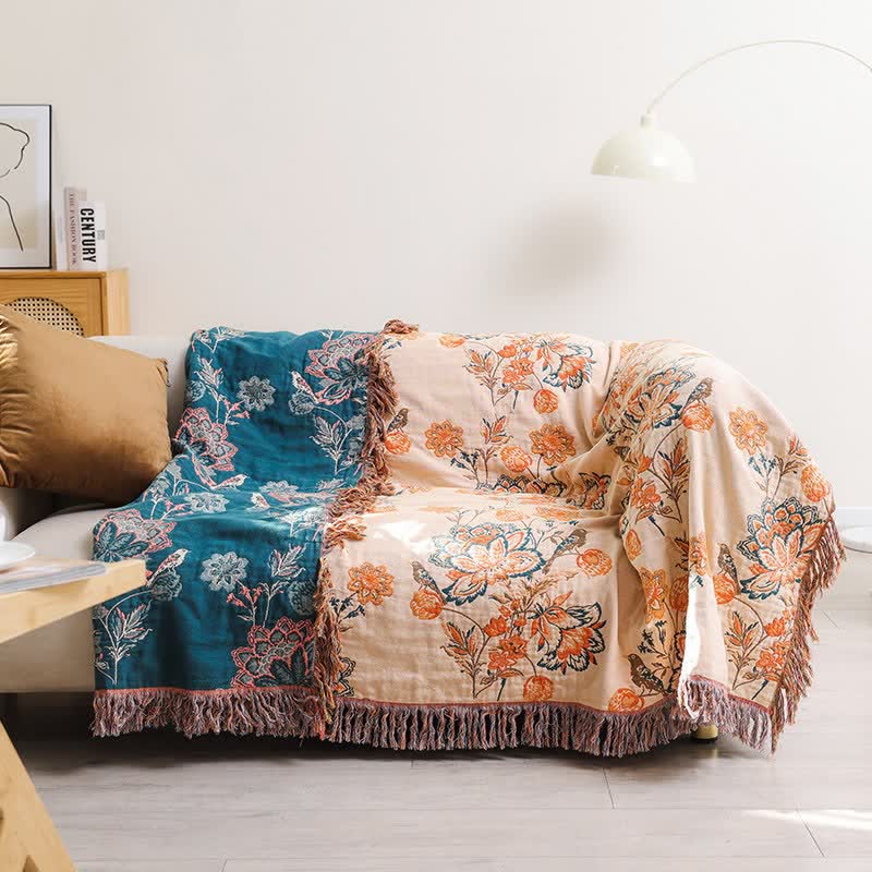 Ownkoti Tassel Reversible Floral Cotton Quilt Blanket - image 4