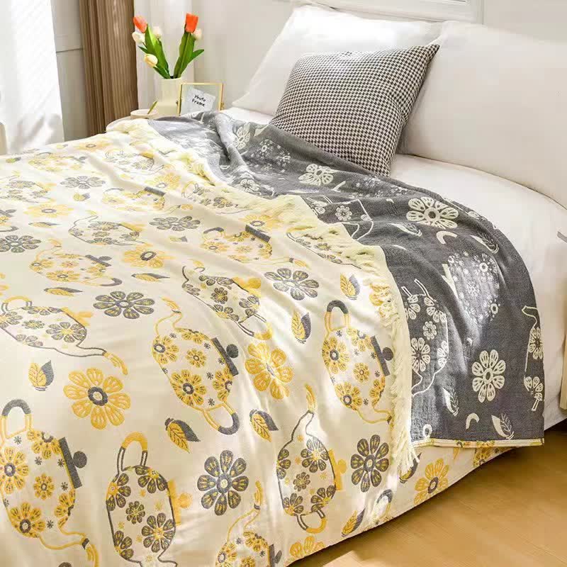 Ownkoti Teapot Floral Cotton Gauze Quilt Blanket - image 1