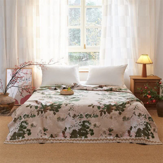 Ownkoti Cottagecore Floral Cotton Gauze Quilt Blanket - White - King - image 0