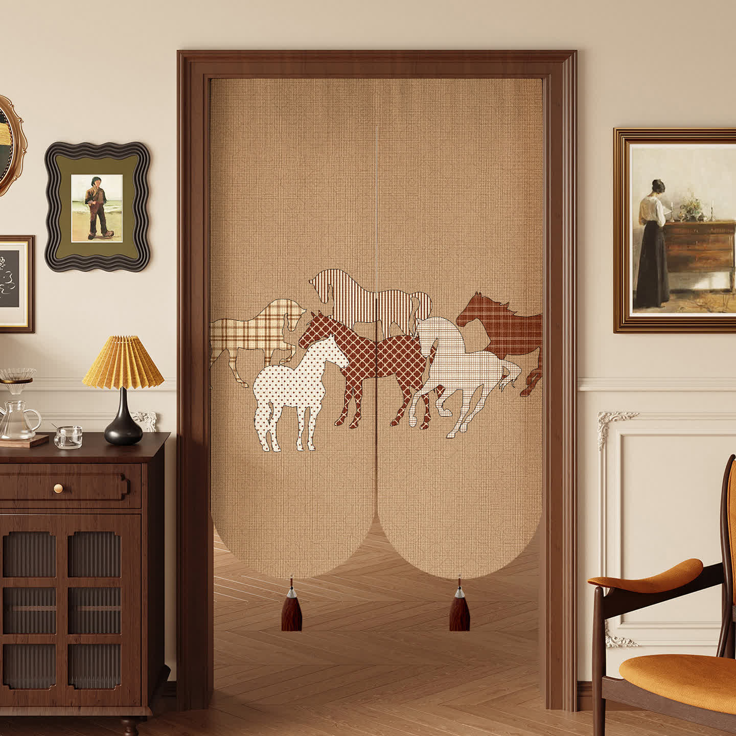 Ownkoti  Retro Horse Pattern Linen Doorway Curtain  - 39"W x 55"L - image 0