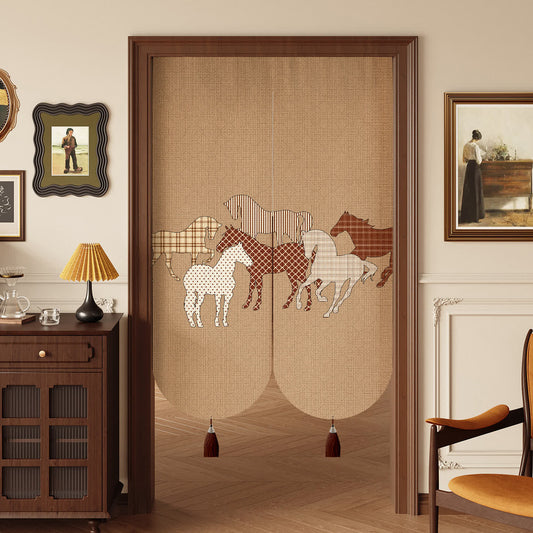 Ownkoti  Retro Horse Pattern Linen Doorway Curtain  - 39"W x 55"L - image 0