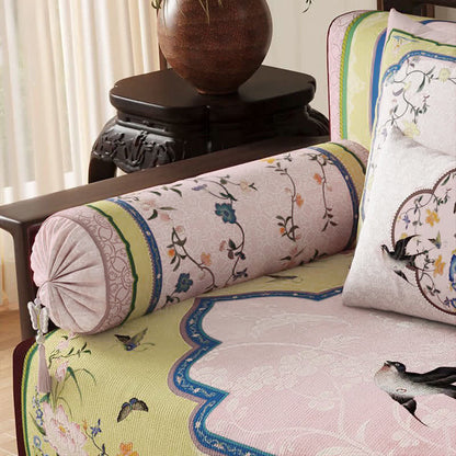 Ownkoti Oriental Lotus & Bird Print Sofa Protector - Pink - Bolster Pillow - 23" x 6" - image 5