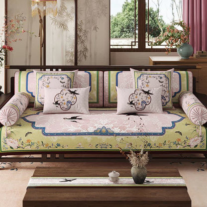 Ownkoti Oriental Lotus & Bird Print Sofa Protector - image 1