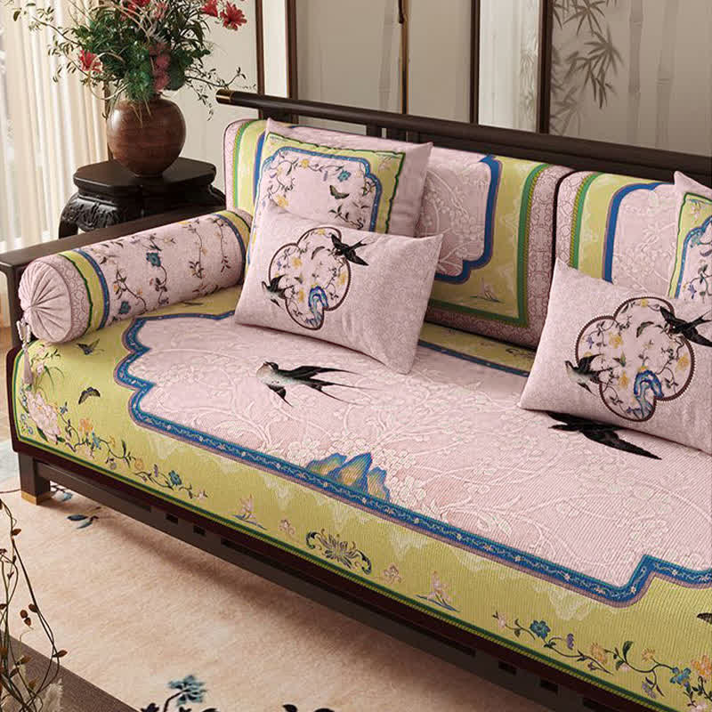 Ownkoti Oriental Lotus & Bird Print Sofa Protector - image 4