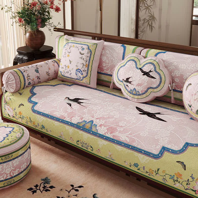 Ownkoti Oriental Lotus & Bird Print Sofa Protector - image 3