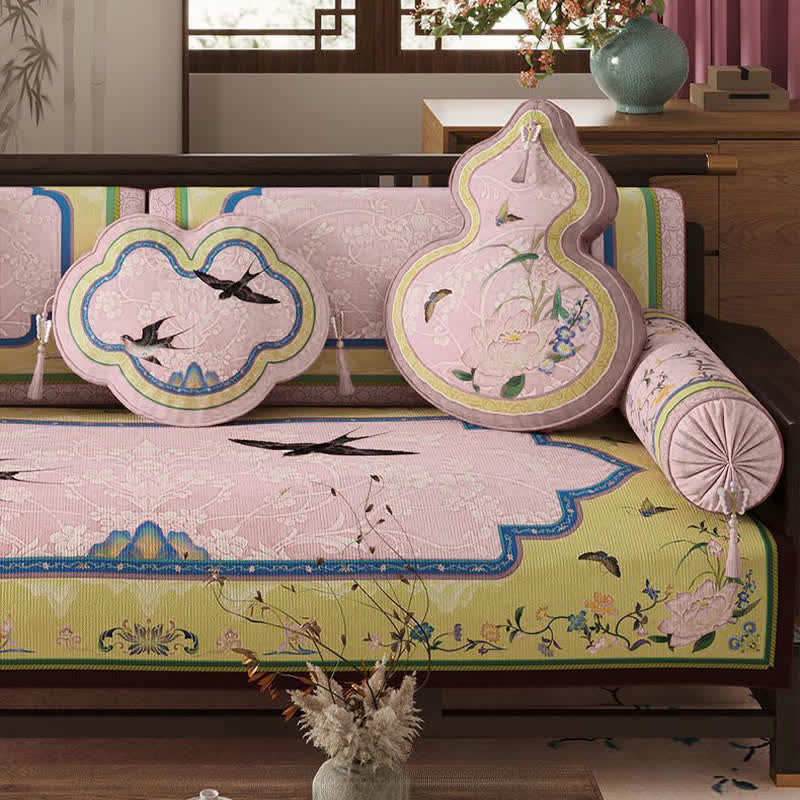 Ownkoti Oriental Lotus & Bird Print Sofa Protector - image 2