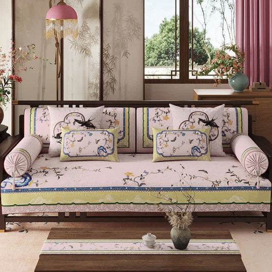 Ownkoti Oriental Butterfly & Branch Print Sofa Protector - Pink - Throw Pillow - 12" x 19" - image 0