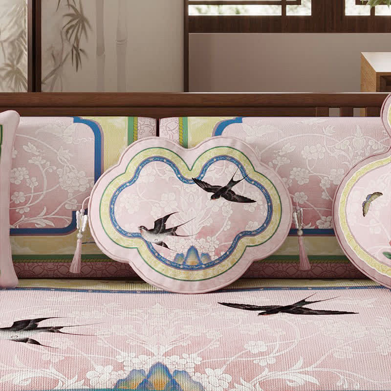 Ownkoti Oriental Butterfly & Branch Print Sofa Protector - Pink - Ruyi-shaped Throw Pillow-A - 19" x 13" - image 4