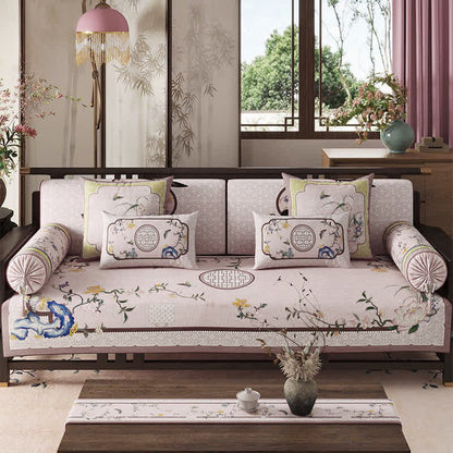 Ownkoti Vintage Oriental Lotus Flower Sofa Protector - Pink - Throw Pillow - 12" x 19" - image 0