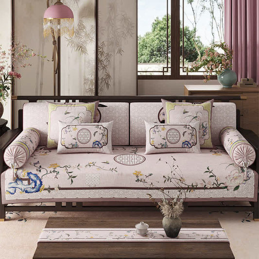 Ownkoti Vintage Oriental Lotus Flower Sofa Protector - Pink - Throw Pillow - 12" x 19" - image 0