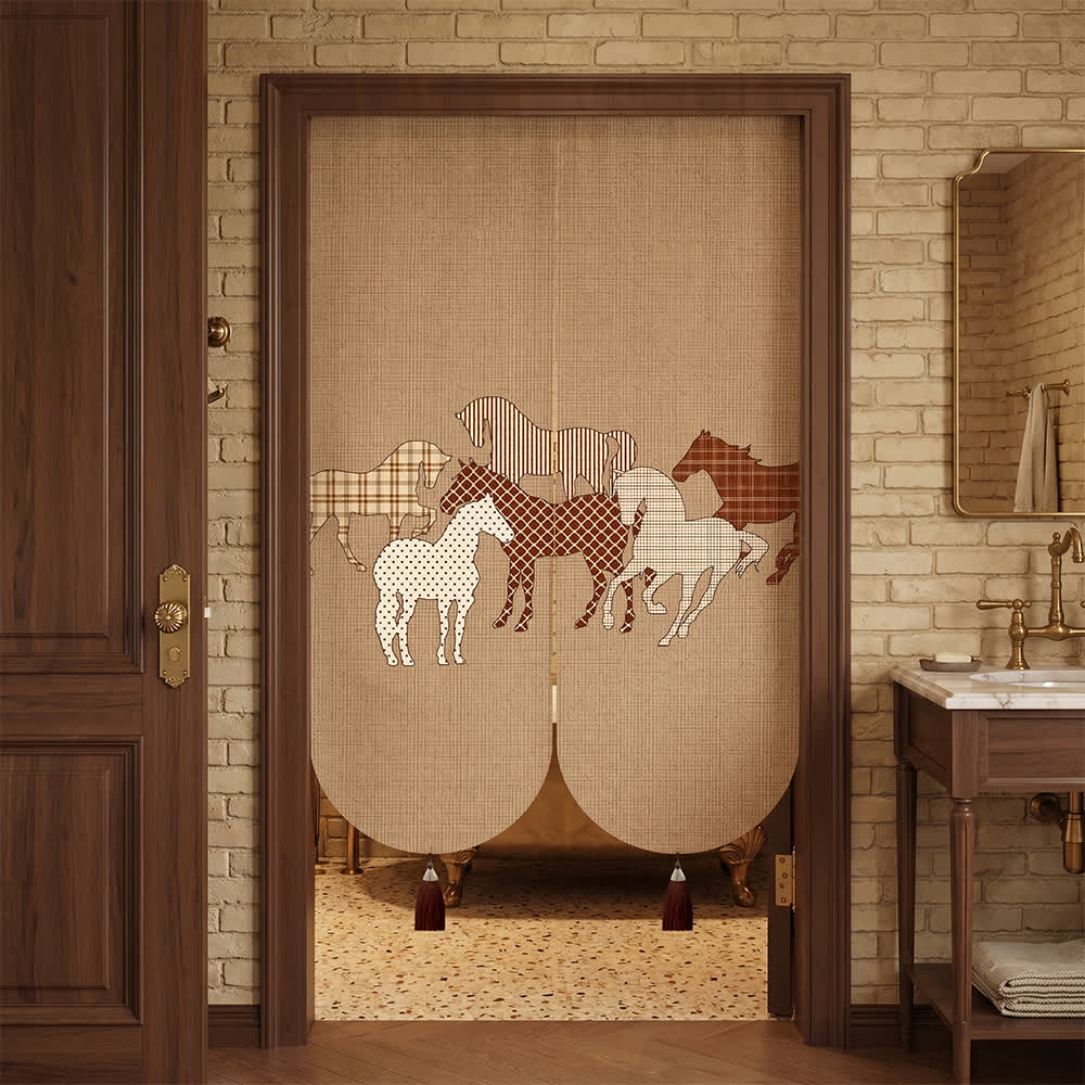 Ownkoti  Retro Horse Pattern Linen Doorway Curtain  - image 1