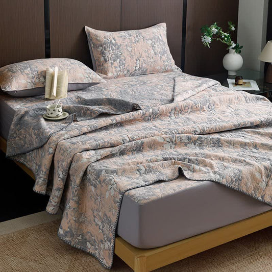 Ownkoti Vintage Floral Three-Layer Cotton Gauze Quilt - Orange - King - image 0