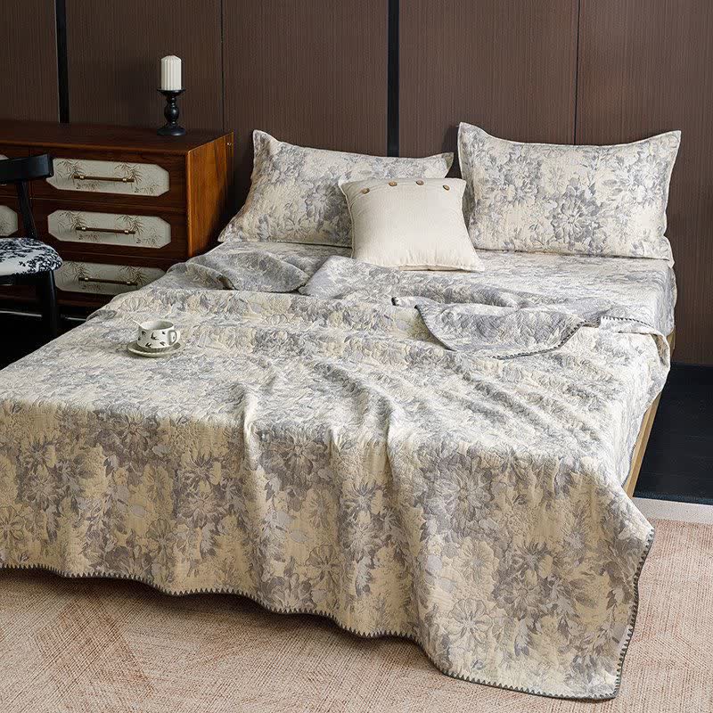 Ownkoti Vintage Floral Three-Layer Cotton Gauze Quilt - Beige - King - image 6