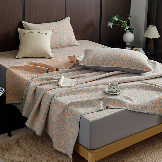 Ownkoti Ditsy Floral Three-Layer Cotton Gauze Quilt - Orange - King - image 0