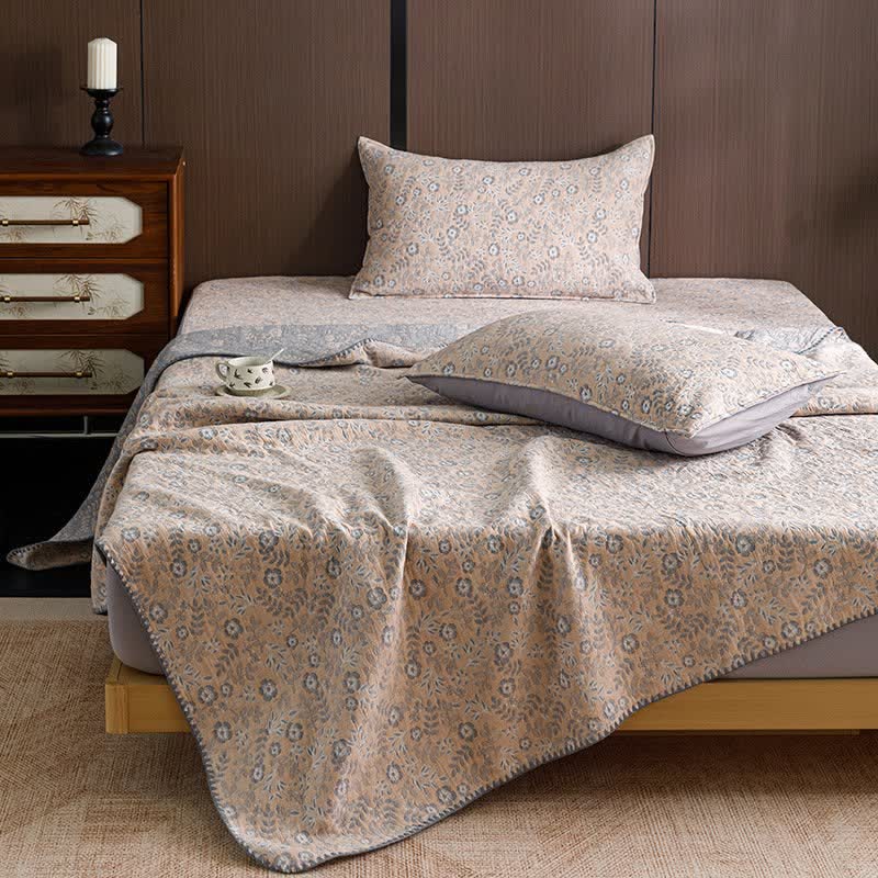 Ownkoti Soft Ditsy Floral 3-Layer Cotton Gauze Quilt - Orange - King - image 1