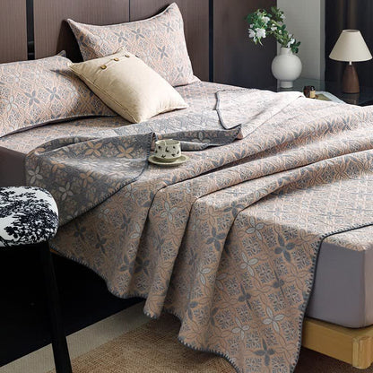 Ownkoti Geometric Floral 3-Layer Cotton Gauze Quilt - Orange - King - image 4