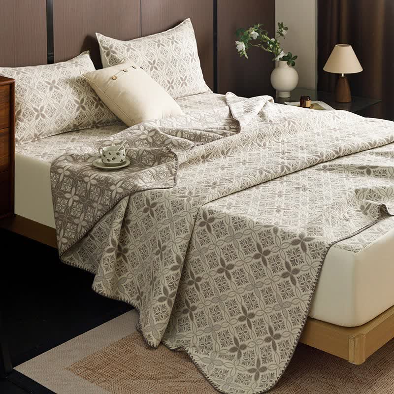 Ownkoti Geometric Floral 3-Layer Cotton Gauze Quilt - Beige - King - image 0