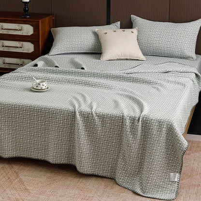 Ownkoti Neutral Geometric 3-Layer Cotton Gauze Quilt - Green - King - image 2