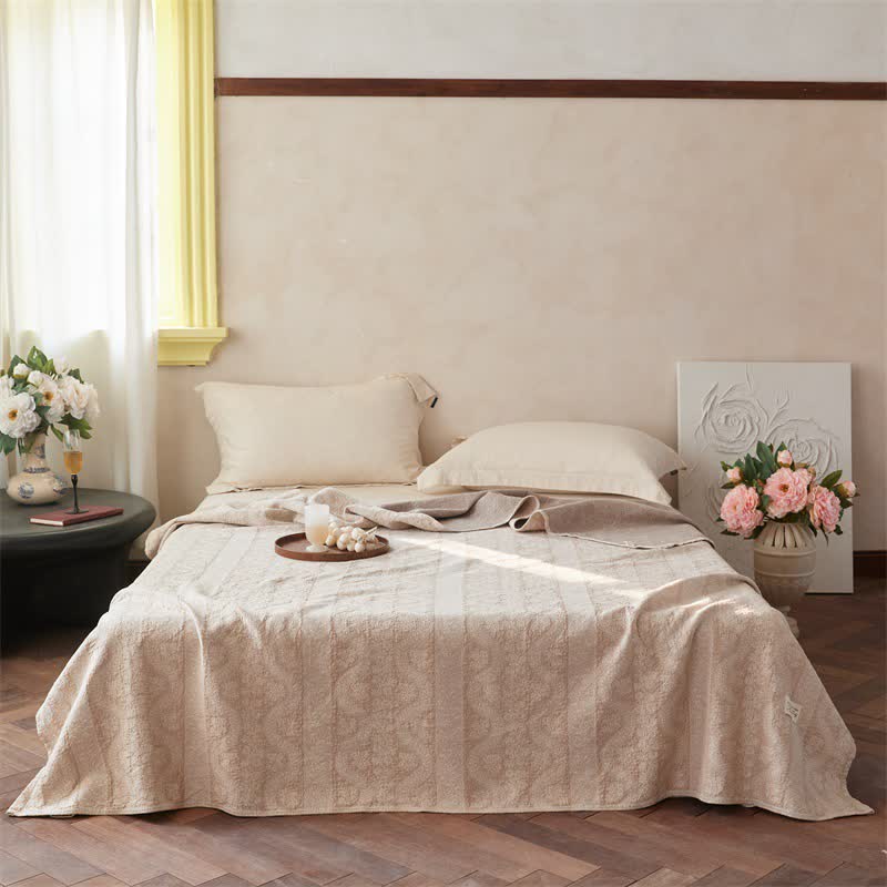 Ownkoti Subtle Textured Cotton Gauze Quilt Blanket - Apricot - King - image 0
