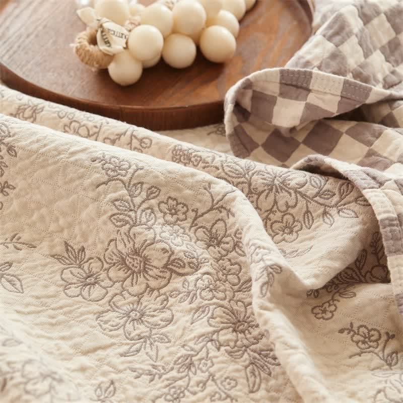 Ownkoti Floral Checkerboard Cotton Gauze Quilt Blanket - image 3