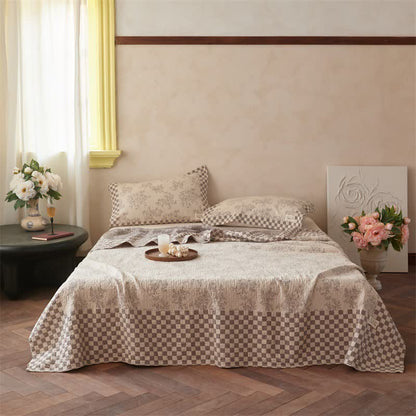 Ownkoti Floral Checkerboard Cotton Gauze Quilt Blanket - Beige - King - image 0