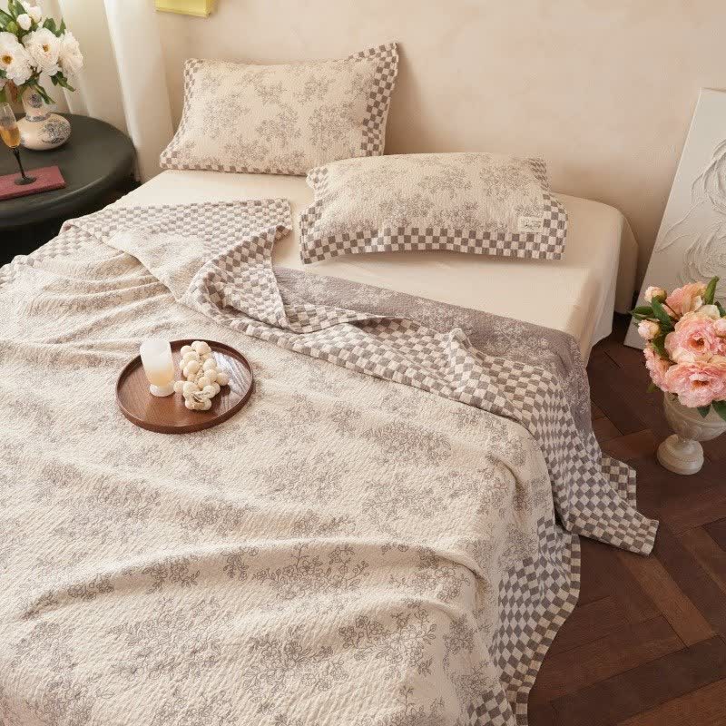 Ownkoti Floral Checkerboard Cotton Gauze Quilt Blanket - image 2