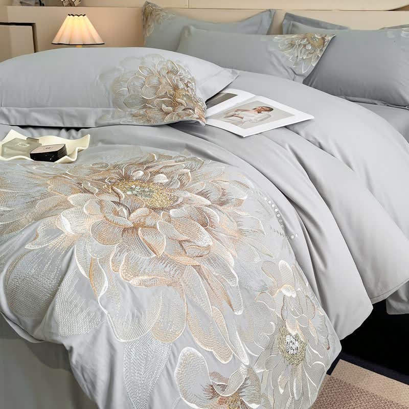 Ownkoti Luxury Peony Embroidered Cotton Bedding Set(4PCS) - image 6