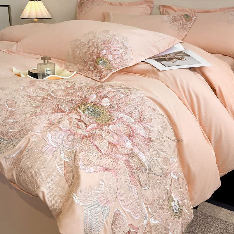 Ownkoti Luxury Peony Embroidered Cotton Bedding Set(4PCS) - image 13
