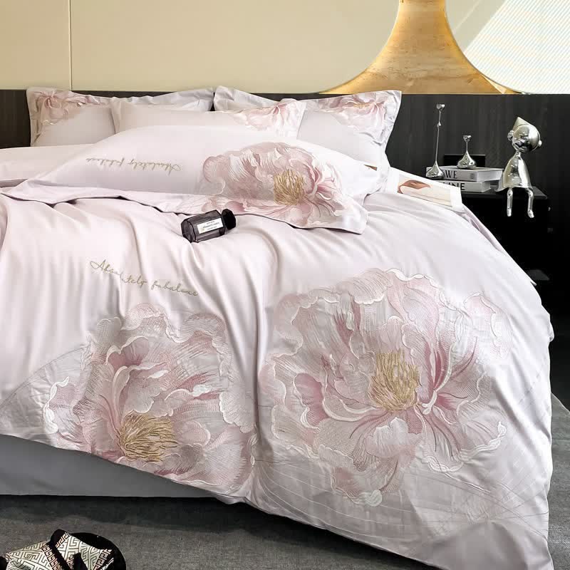 Ownkoti Luxury Peony Embroidered Cotton Bedding Set(4PCS) - Purple - King - image 14