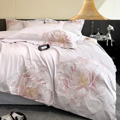 Ownkoti Luxury Peony Embroidered Cotton Bedding Set(4PCS) - Purple - King - image 14