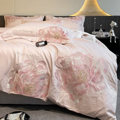 Ownkoti Luxury Peony Embroidered Cotton Bedding Set(4PCS) - Pink - King - image 11