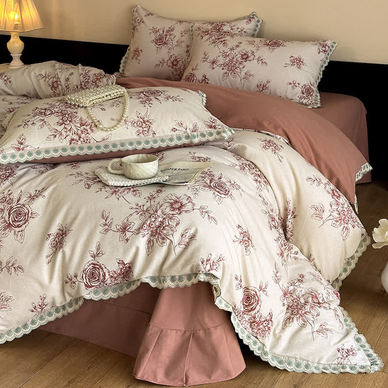 Ownkoti Romantic Garden Cotton Duvet Cover Set - Red - Bedding Set - King - image 9