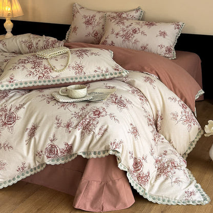 Ownkoti Romantic Garden Cotton Duvet Cover Set - Red - Bedding Set - King - image 9