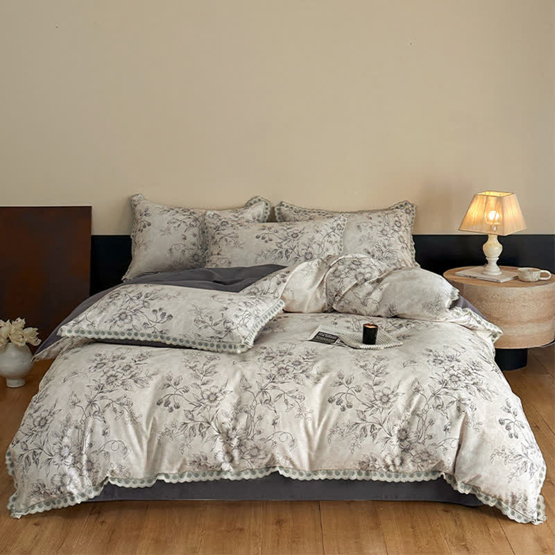 Ownkoti Botanical Bedding With Scalloped Lace Edging - image 1
