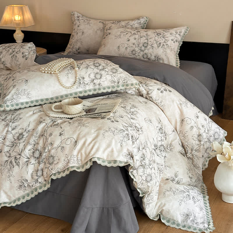 Ownkoti Botanical Bedding With Scalloped Lace Edging - image 2