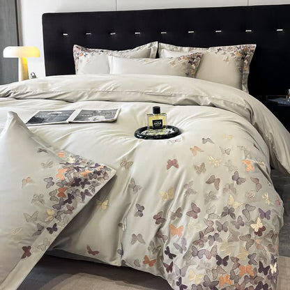 Ownkoti Butterfly Embroidered Pure Cotton Bedding Set(4PCS) - Gray - King - image 3