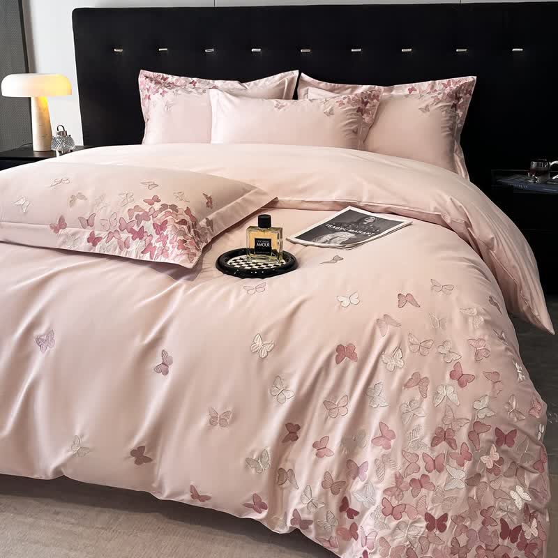 Ownkoti Butterfly Embroidered Pure Cotton Bedding Set(4PCS) - Pink - King - image 12