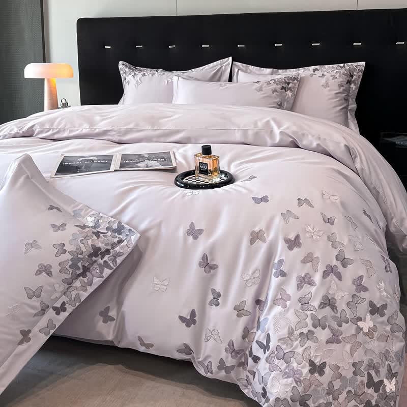 Ownkoti Butterfly Embroidered Pure Cotton Bedding Set(4PCS) - Purple - King - image 17