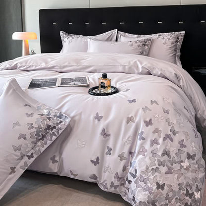 Ownkoti Butterfly Embroidered Pure Cotton Bedding Set(4PCS) - Purple - King - image 17