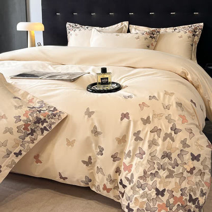 Ownkoti Butterfly Embroidered Pure Cotton Bedding Set(4PCS) - Light Yellow - King - image 8